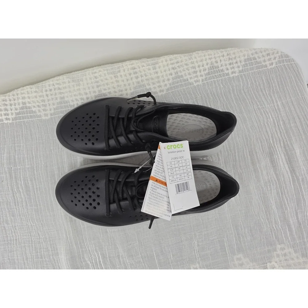 New Crocs InMotion Pacer Sneakers Black Womens Size 9 Lace Up Comfort Shoes